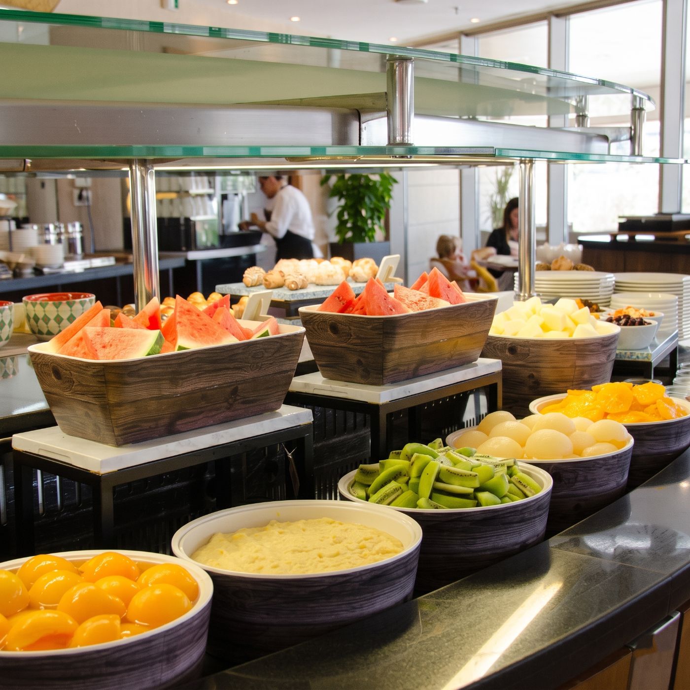 Hotel buffet service in progress